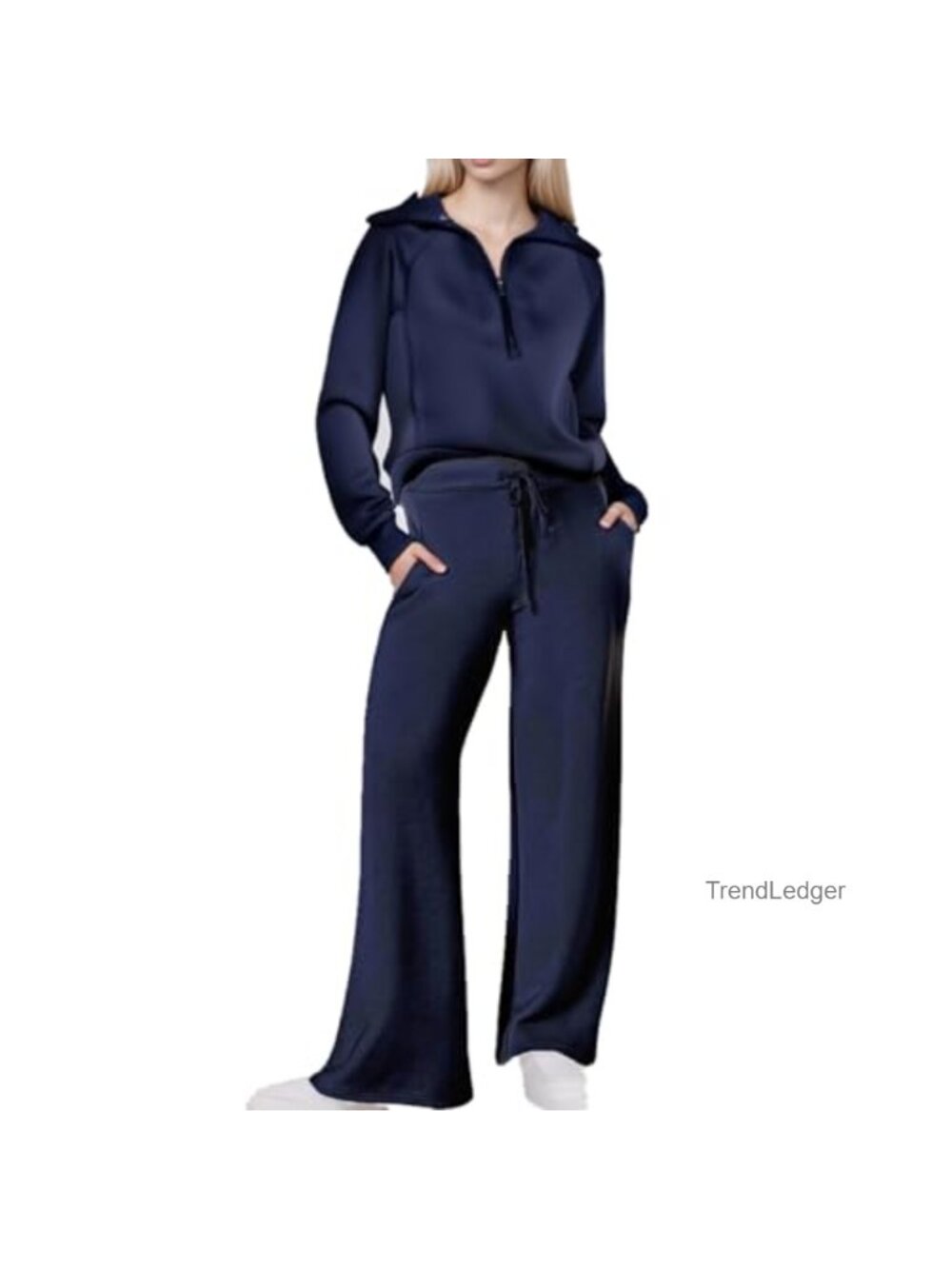 2 Piece Lounge Set Half Zip Wide Leg Pants Tracksuit Women's 95% Polyester